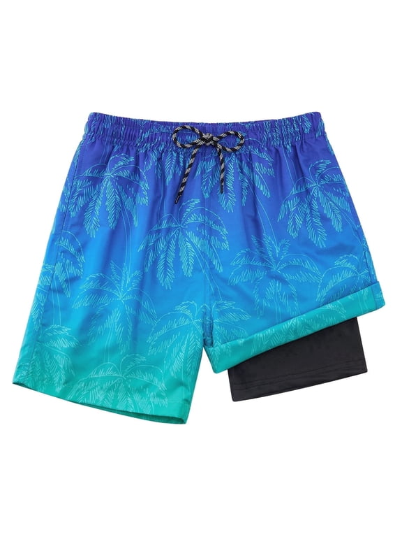 Boys Swim Trunks Compression Liner Swim Shorts Quick Dry Bathing Suit with Boxer Brief Swimwear 7-20T
