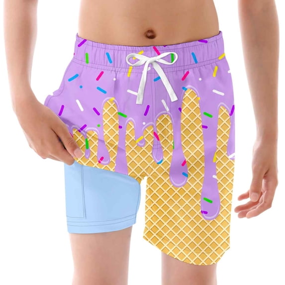 Aideaone Boys Swim Trunks with Compression Liner Casual Bathing Suit for Kids Swim Shorts 6-18 Years
