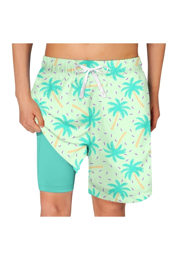 Boys Swim Trunks with Compression Liner Casual Bathing Suit for Kids Swim Shorts 6-18 Years