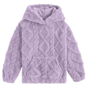 Lollipie Girls Fuzzy Fleece Hoodies Sweater Cable Knit Warm Sherpa Pullover Sweatshirt with Pockets 6-13 Years