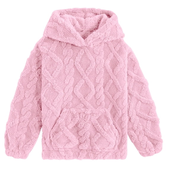 Aideaone Girls Fuzzy Fleece Hoodies Sweater Cable Knit Warm Sherpa Pullover Sweatshirt with Pockets 6-13 Years