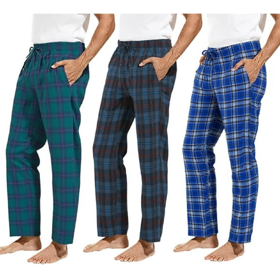 Lollipie Men's Pajama Pants 3-Pack Drawstring Plaid Pajamas Bottoms Soft Long Lounge Woven Pj Sleep Pant with Pockets