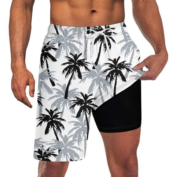 Men's Swim Trunks with Compression Liner 9" Quick Dry Board Shorts