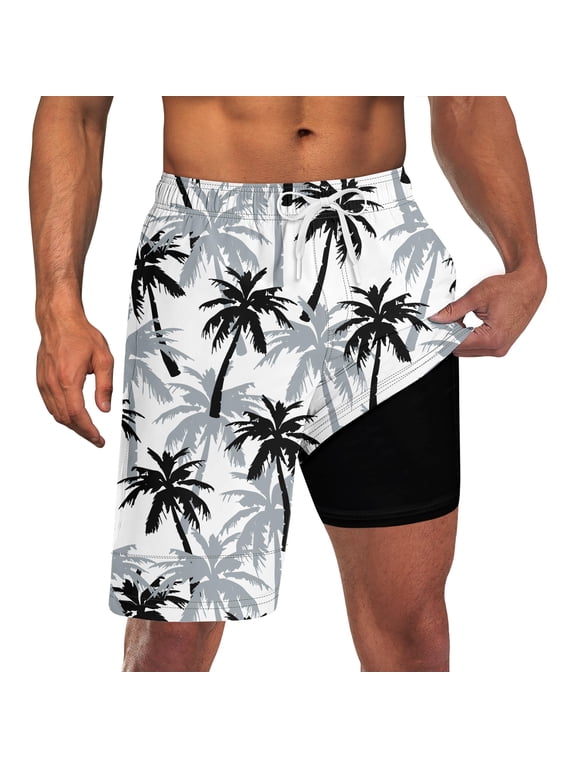 Men's Swim Trunks with Compression Liner 9" Quick Dry Board Shorts Swimsuit Swimwear Bathing Suit