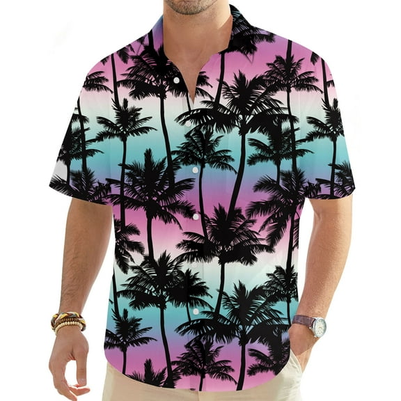 Lollipie Mens Hawaiian Shirts Short Sleeve Printed Casual Button Down Shirts Tropical Beach Dress Shirts