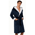 thumbnail image 1 of Lollipie Mens Plush Fleece Hooded Robe, Long Warm Shawl Collar Bathrobe with Pockets, 1 of 7