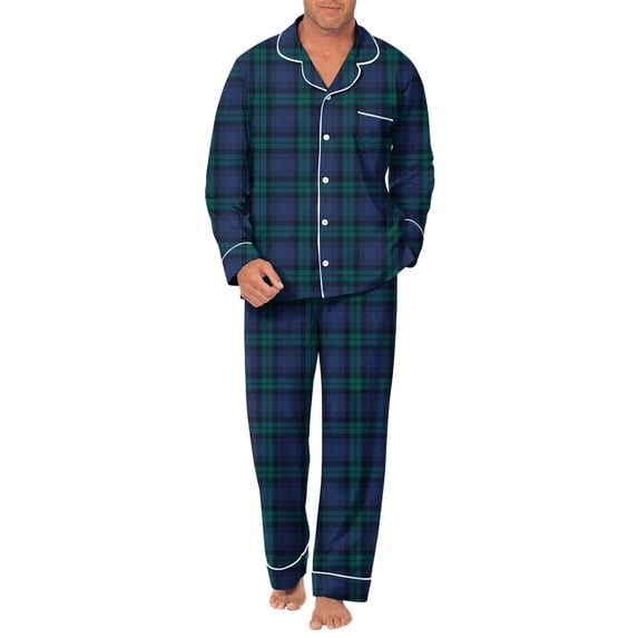 Aideaone 2 Piece Men's Pajamas Set Button Down Sleepwear Long Sleeve Pjs Set Soft Loungewear with Pockets Size M-XXL