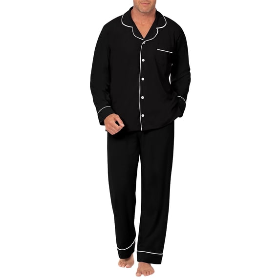 Aideaone 2 Piece Men's Pajamas Set Button Down Sleepwear Long Sleeve Pjs Set Soft Loungewear with Pockets Size M-XXL