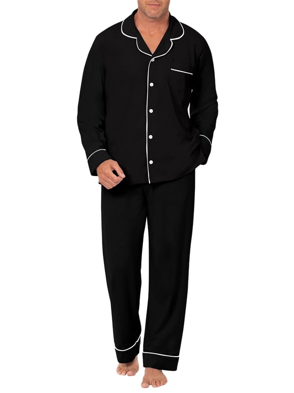 2 Piece Men's Pajamas Set Button Down Sleepwear Long Sleeve Pjs Set Soft Loungewear with Pockets Size M-XXL