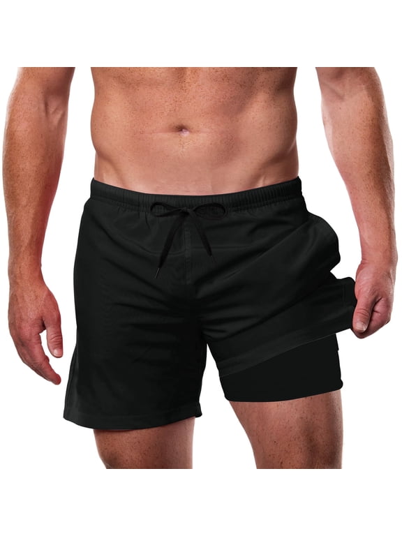 Mens Swim Trunks with Compression Liner 5.5" Inseam Quick Dry Bathing Suit Lightweight Swimming Shorts Bathing Trunks Swimwear Board Shorts