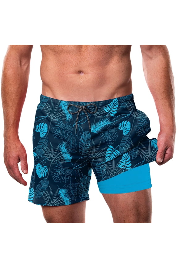 Mens Swim Trunks with Compression Liner 5.5" Inseam Quick Dry Bathing Suit Lightweight Swimming Shorts