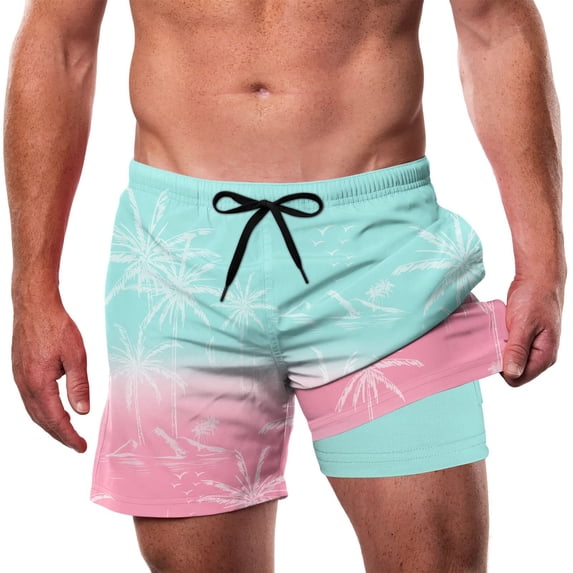 Lollipie Mens Swim Trunks with Compression Liner 5.5" Inseam Quick Dry Bathing Suit Lightweight Swimming Shorts Bathing Trunks Swimwear Board Shorts