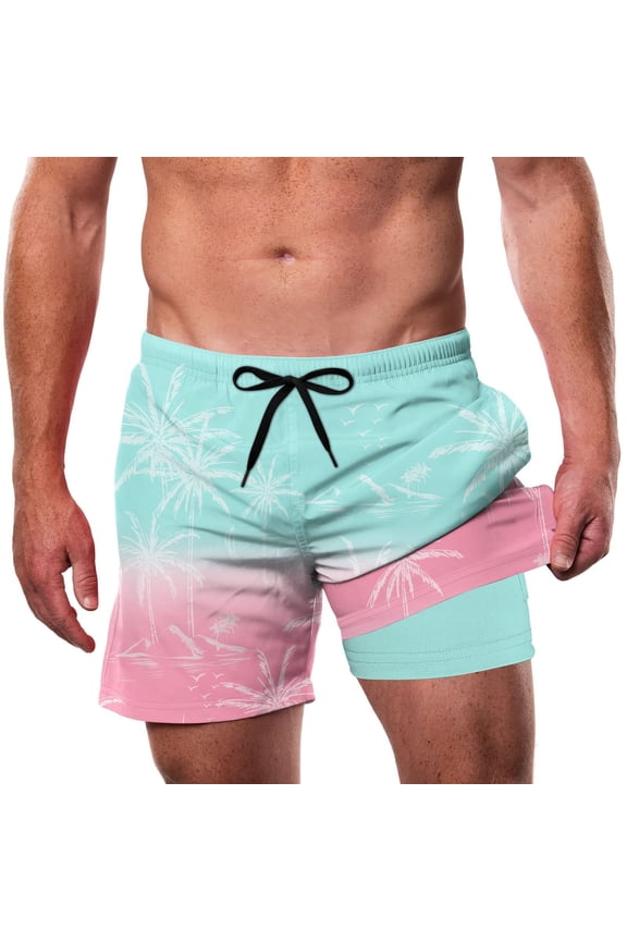 Mens Swim Trunks with Compression Liner 5.5" Inseam Quick Dry Bathing Suit Lightweight Swimming Shorts Bathing Trunks Swimwear Board Shorts