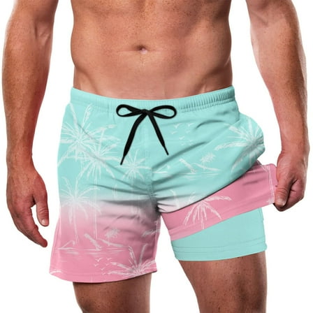 Lollipie Mens Swim Trunks with Compression Liner 5.5" Inseam Quick Dry Bathing Suit Lightweight Swimming Shorts Bathing Trunks Swimwear Board Shorts