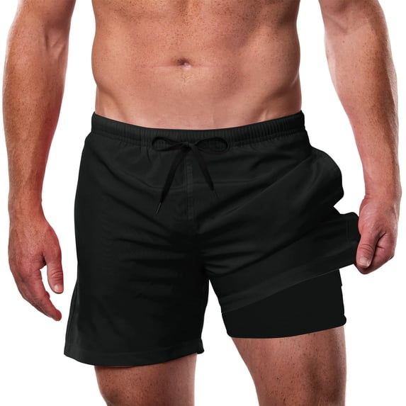 Lollipie Mens Swim Trunks with Compression Liner 5.5" Inseam Quick Dry Bathing Suit Lightweight Swimming Shorts Bathing Trunks Swimwear Board Shorts