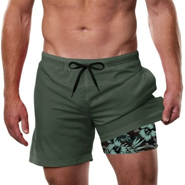 Lollipie Mens Swim Trunks with Compression Liner 5.5" Inseam Quick Dry Bathing Suit Lightweight Swimming Shorts Bathing Trunks Swimwear Board Shorts