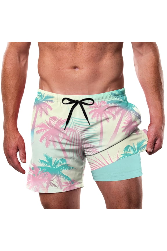 Mens Swim Trunks with Compression Liner 5.5" Inseam Quick Dry Bathing Suit Lightweight Swimming Shorts