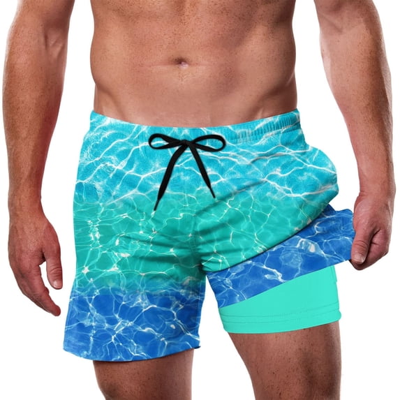 Aideaone Mens Swim Trunks with Compression Liner 5.5" Inseam Quick Dry Bathing Suit Lightweight Swimming Shorts Bathing Trunks Swimwear Board Shorts