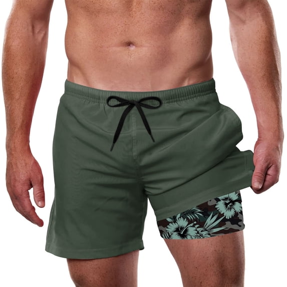 Aideaone Mens Swim Trunks with Compression Liner 5.5" Inseam Quick Dry Bathing Suit Lightweight Swimming Shorts Bathing Trunks Swimwear Board Shorts