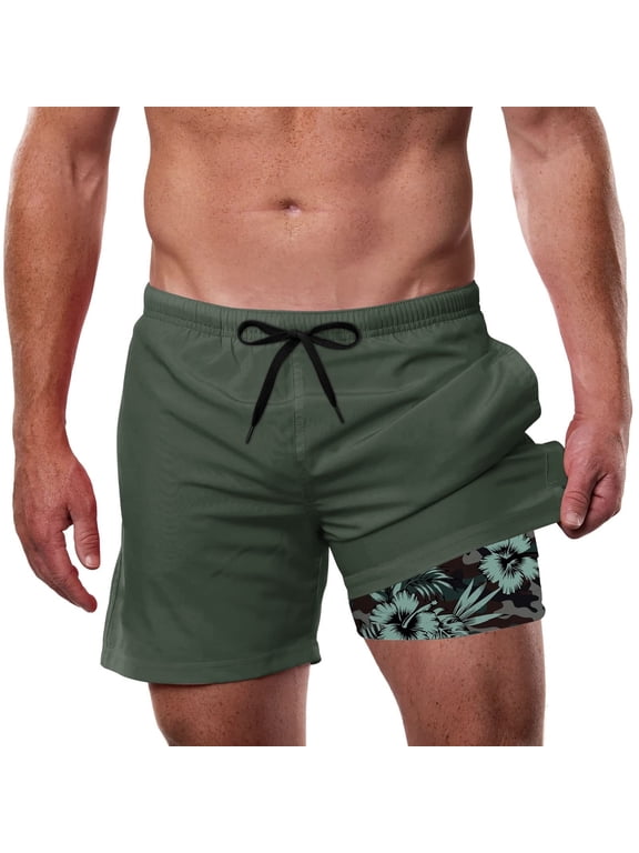 Mens Swim Trunks with Compression Liner 5.5" Inseam Quick Dry Bathing Suit Lightweight Swimming Shorts Bathing Trunks Swimwear Board Shorts