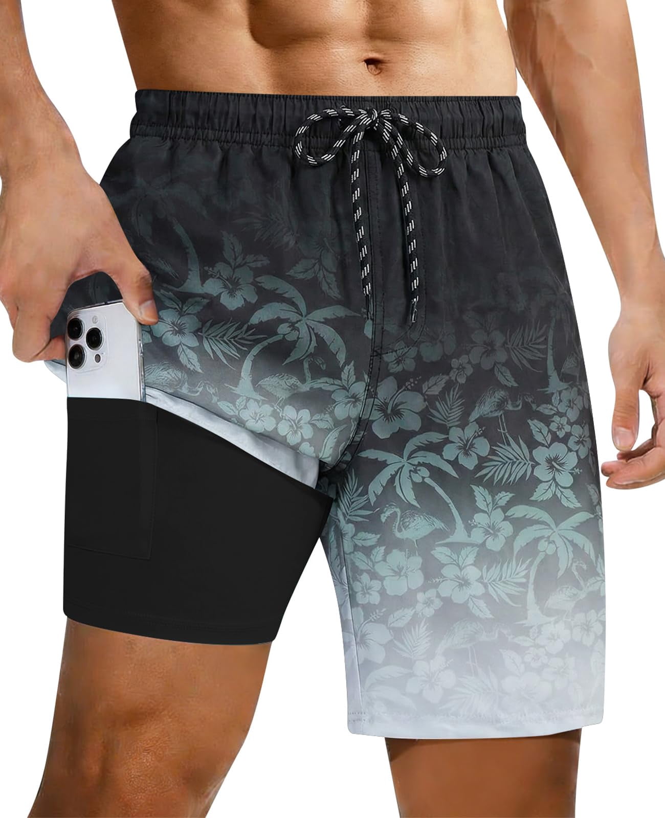 Aideaone Mens Swimming Trunks with Compression Liner Swim Shorts 7 inch Quick Dry Bathing Suit Anti Chafe Boardshorts