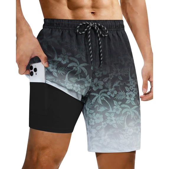 Aideaone Mens Swimming Trunks with Compression Liner Swim Shorts 7 inch Quick Dry Bathing Suit Anti Chafe Boardshorts