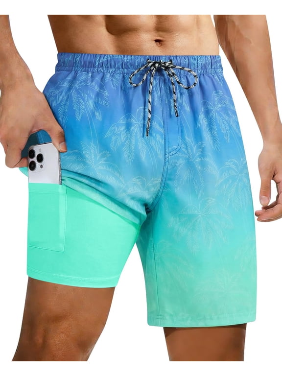 Mens Swimming Trunks with Compression Liner Swim Shorts 7 inch Quick Dry Bathing Suit Anti Chafe Boardshorts
