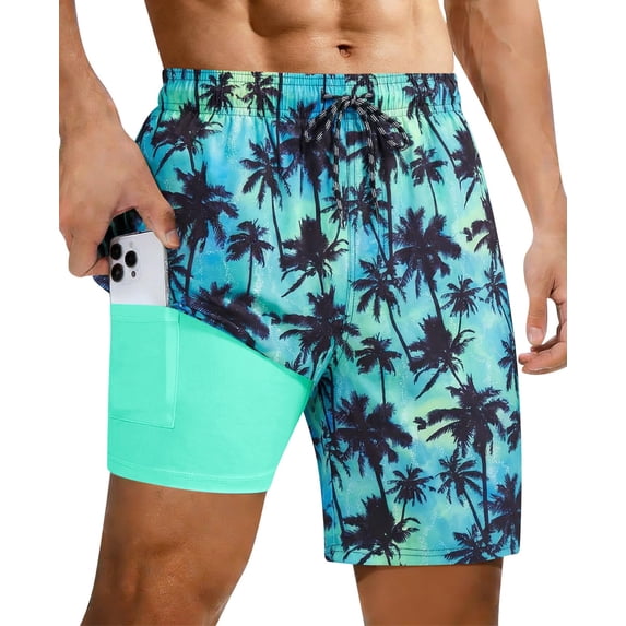 Aideaone Mens Swimming Trunks with Compression Liner Swim Shorts 7 inch Quick Dry Bathing Suit Anti Chafe Boardshorts