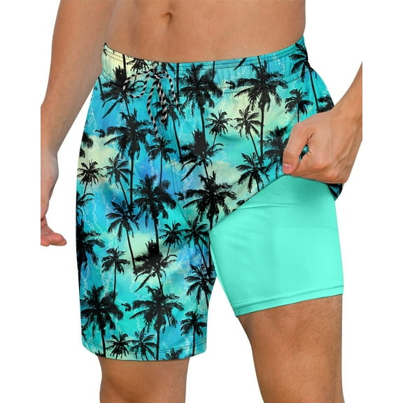 Lollipie Mens Swimming Trunks with Compression Liner Swim Shorts 7 inch Quick Dry Bathing Suit Anti Chafe Boardshorts