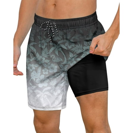 Lollipie Mens Swimming Trunks with Compression Liner Swim Shorts 7 inch Quick Dry Bathing Suit Anti Chafe Boardshorts