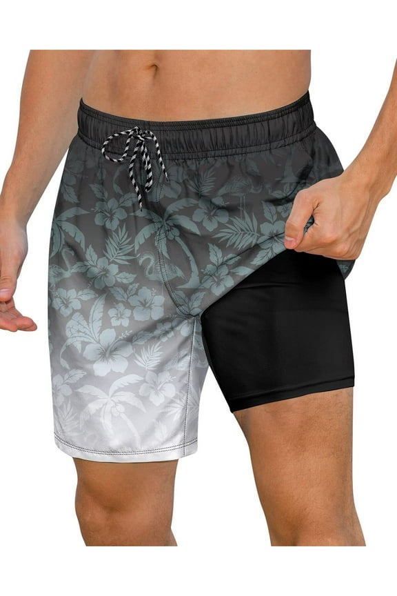 Mens Swimming Trunks with Compression Liner Swim Shorts 7 inch Quick Dry Bathing Suit Anti Chafe Boardshorts