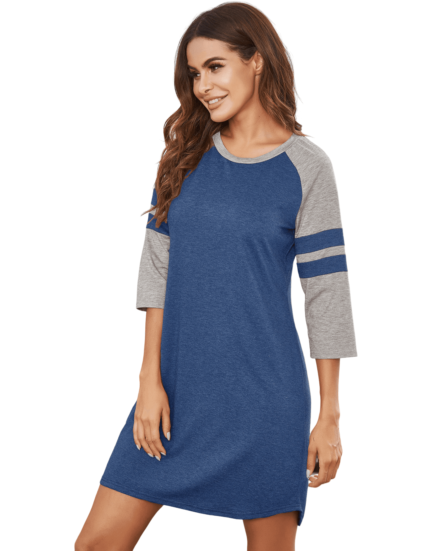 Women's Long Nightdress Sleep Shirt - Soft Modal Blend, Scoop Neck, Button Front, Side Pockets, Light Grey - View #8