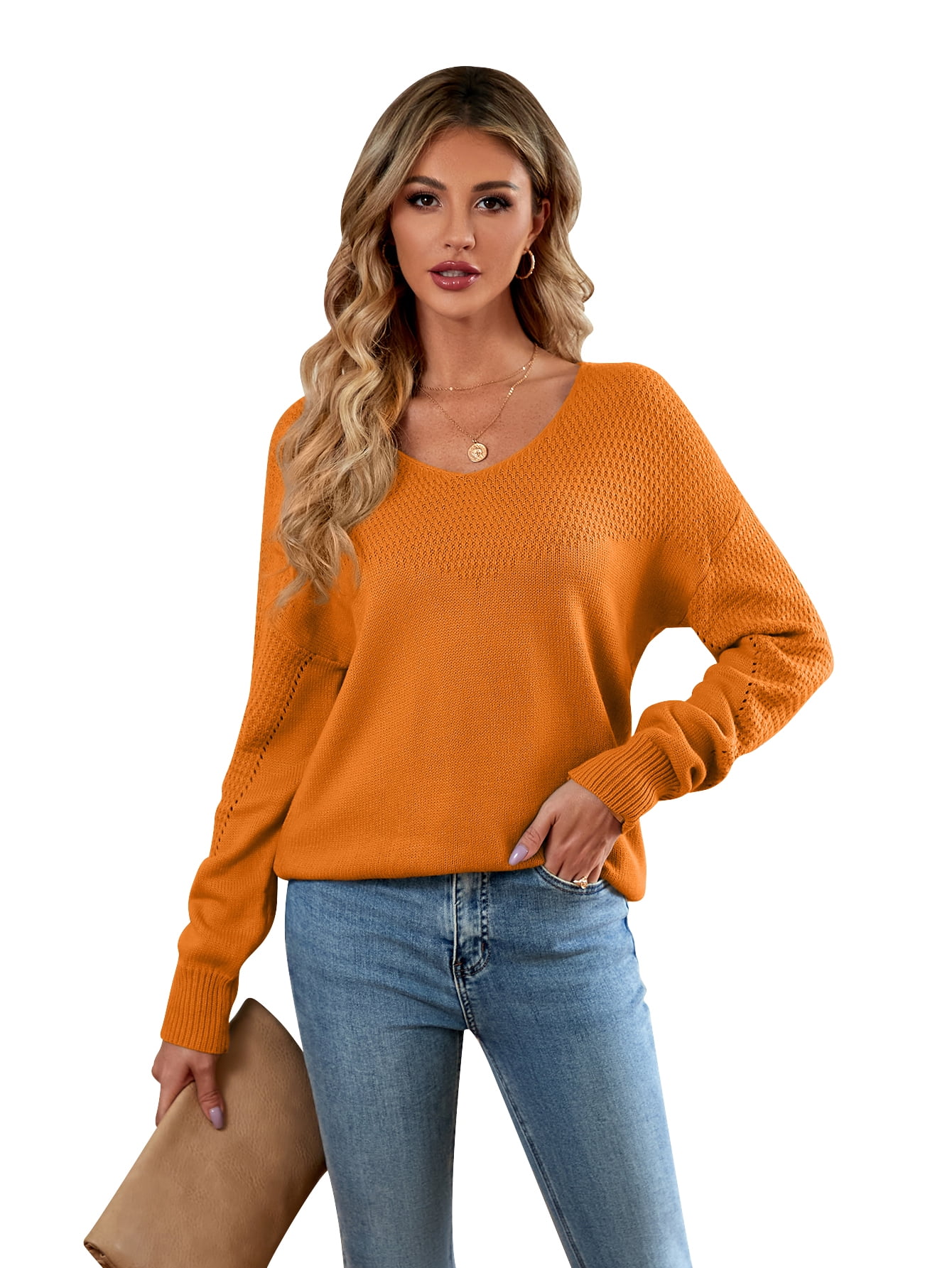 Lollipie Sweaters for Women V Neck Long Sleeve Cozy Knit Casual Loose