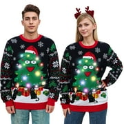 LOLLIPIE Ugly Christmas Light up Sweater for Women/Men with Multi-Colored Led Flashing Lights Knitted Sweater