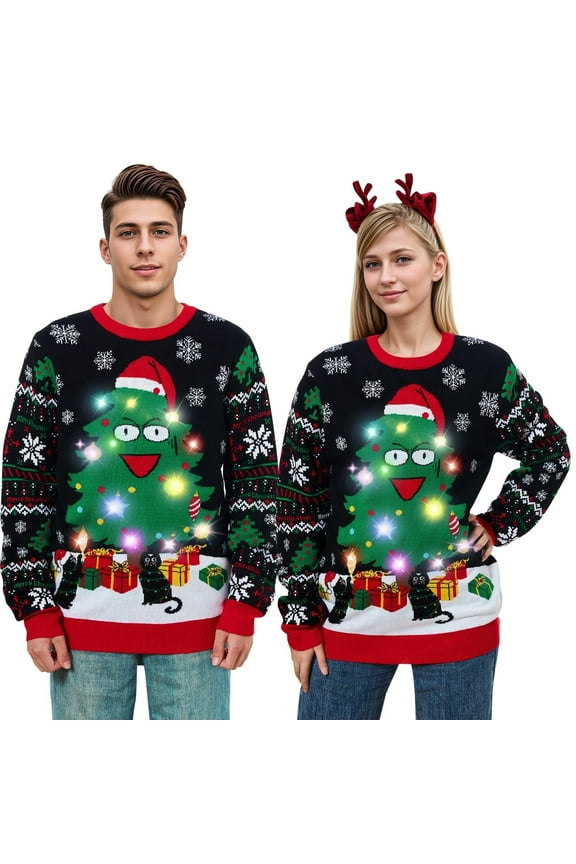 Ugly Christmas Light up Sweater for Women/Men with Multi-Colored Led Flashing Lights Knitted Sweater