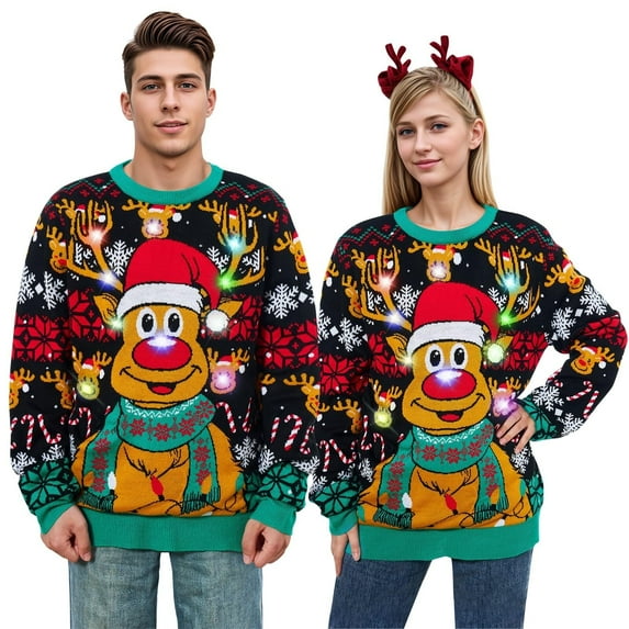 Lollipie Ugly Christmas Light up Sweater for Women/Men with Multi-Colored Led Flashing Lights Knitted Sweater