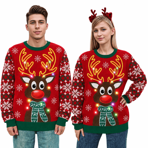 Aideaone Ugly Christmas Light up Sweater for Women/Men with Multi-Colored Led Flashing Lights Knitted Sweater