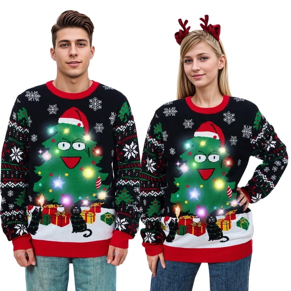 Aideaone Ugly Christmas Light up Sweater for Women/Men with Multi-Colored Led Flashing Lights Knitted Sweater
