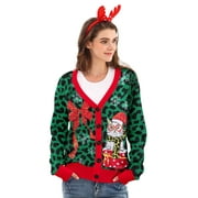 LOLLIPIE Women Ugly Christmas Cardigan Sweater Long Sleeve Button Down Cozy V Neck Sweater Soft Knitwear