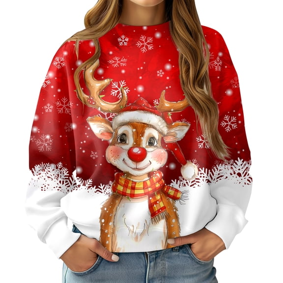 Aideaone Women Ugly Christmas Sweatshirt Long Sleeve Shirts Crew Neck Pullover