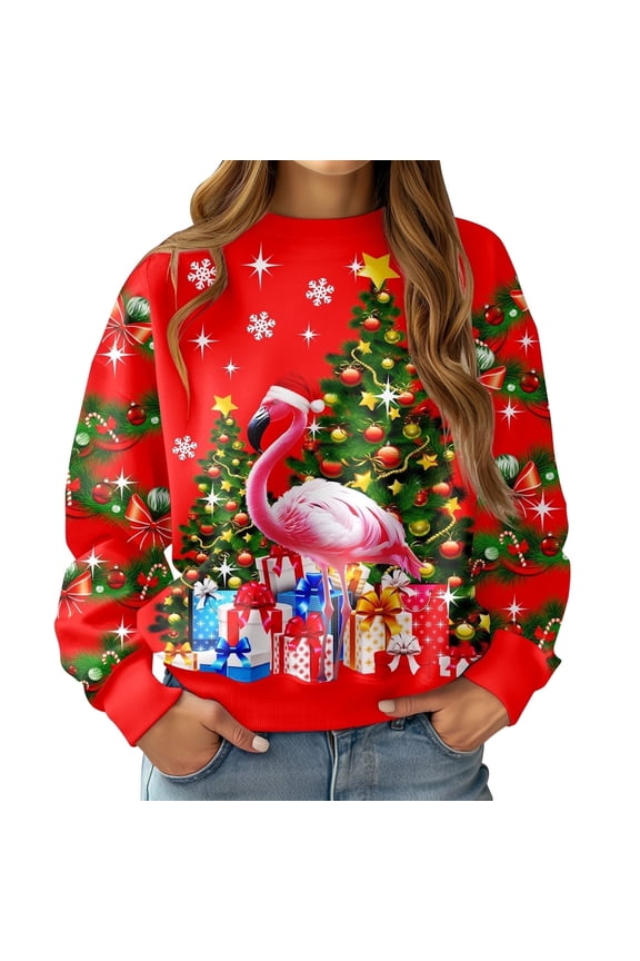 Women Ugly Christmas Sweatshirt Long Sleeve Shirts Crew Neck Pullover