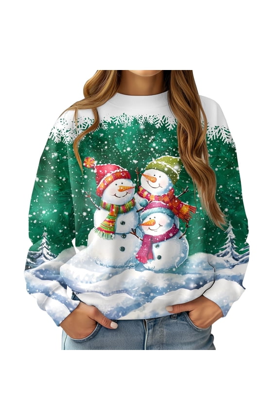 Women Ugly Christmas Sweatshirt Long Sleeve Shirts Crew Neck Pullover