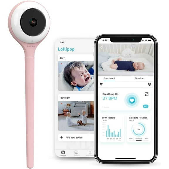 Lollipop Smart Wi-Fi Camera Baby Monitor – True Crying Detection, 2-Way Audio, Night Vision, Music, Mobile App | Cotton Candy | Ideal Baby Shower Gift