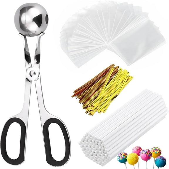 Lollipop Cake Pop Kit, 100 Cake Pop Sticks, 100 Cake Pop Bags, 100 Twist Ties, 1 Cake Pop Mold, Cake Pop Maker for Lollipops, Candies, Chocolates and Cookies