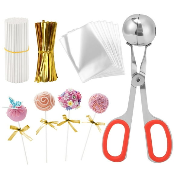 Lollipop Cake Pop Treat Bag Set,100 Parcel Bags & 100 Treat Sticks & 800 Twist Ties & 1 Ball Maker, Cake Pops Making Tools for Candies, Chocolates and Cookies