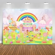 Lollipop Candyland Backdrop Sweet Candy Birthday Background for Girl Rainbow Castle Birthday Celebration Party Cake Table Decoration Photo Booth Props (8x6ft)