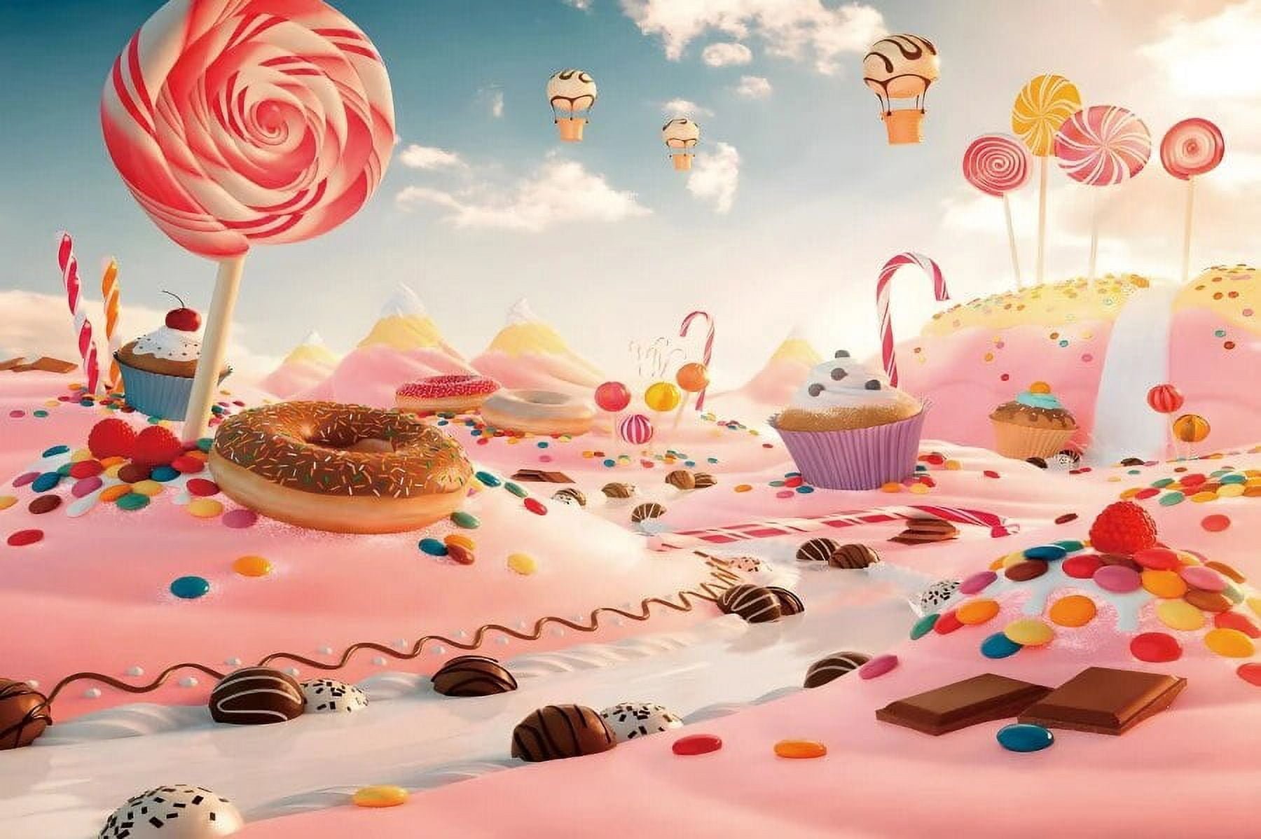 Allenjoy 7x5ft Candyland Backdrop - Lollipop, Rainbow, Sweet Cartoon Theme For Birthday Parties & Photos