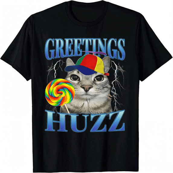 Lollipop Cat Meme Greetings Huzz Funny Silly Cats Brainrot T-Shirt for Men Women