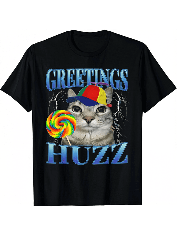 Lollipop Cat Meme Greetings Huzz Funny Silly Cats Brainrot T-Shirt for Men Women