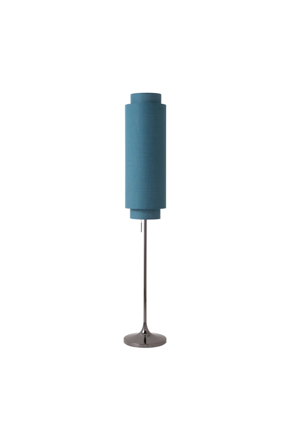Lollipop Floor Lamp in Black Nickel with Sky Blue Double Linen Shade